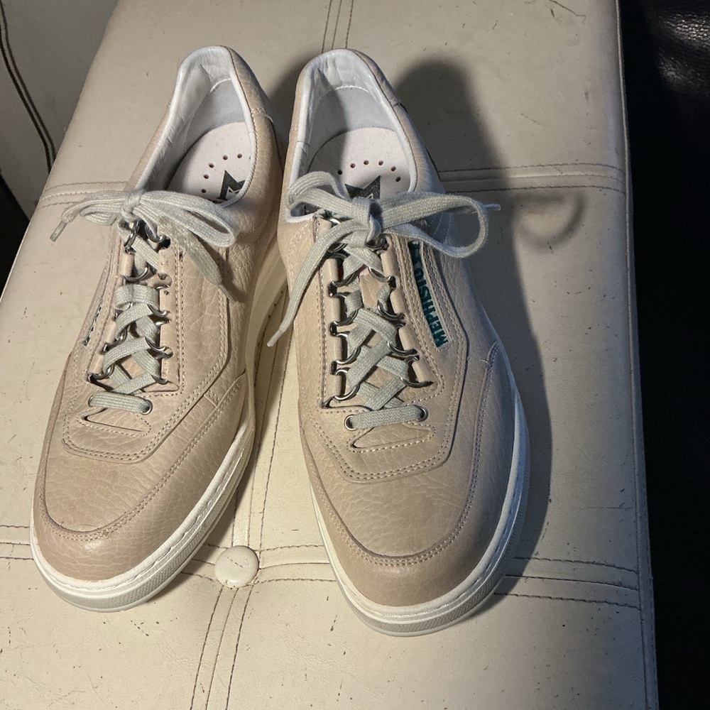 Mephisto Taupe Leather Lace-Up Sneakers